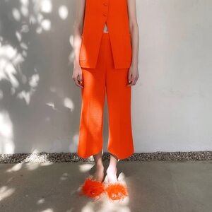 ZARA | Crop Textured Knit Flare Trouser Pants With Buttons Women’s Size Medium